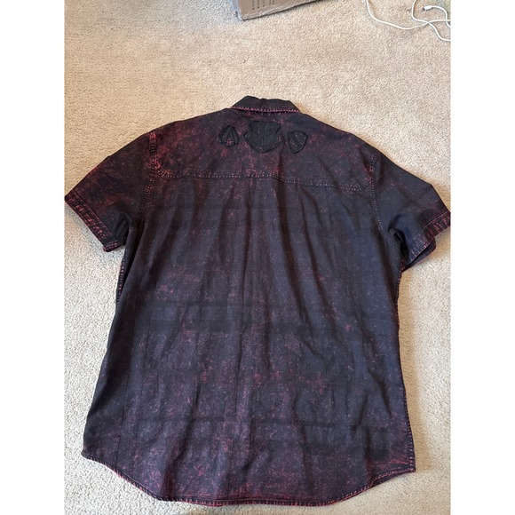 Affliction Y2K Men's XL Red/Black Button Down Short Sleeve. Live Fast MMA Grunge - Picture 10 of 12